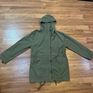 Trouve Parka Jacket Olive Green with Adjustable Sleeves | Size XS